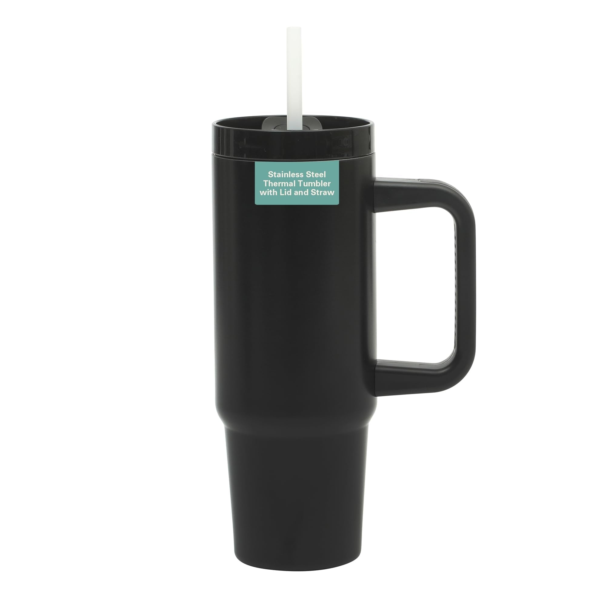 Gibson Home Marina 29 oz Stainless Steel Insulated Tumbler – Black with Side Handle & Straw, Keeps Cold 12 Hours