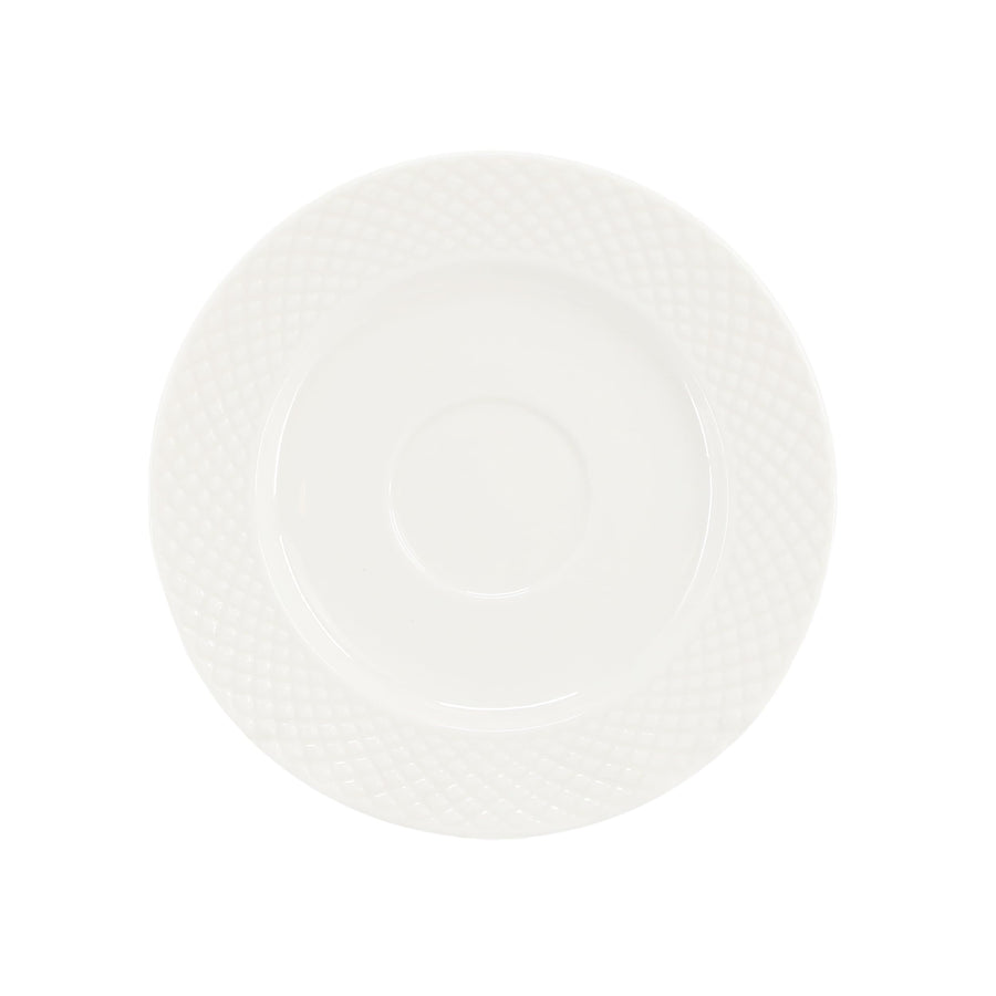 White porcelain espresso saucer with embossed diamond rim