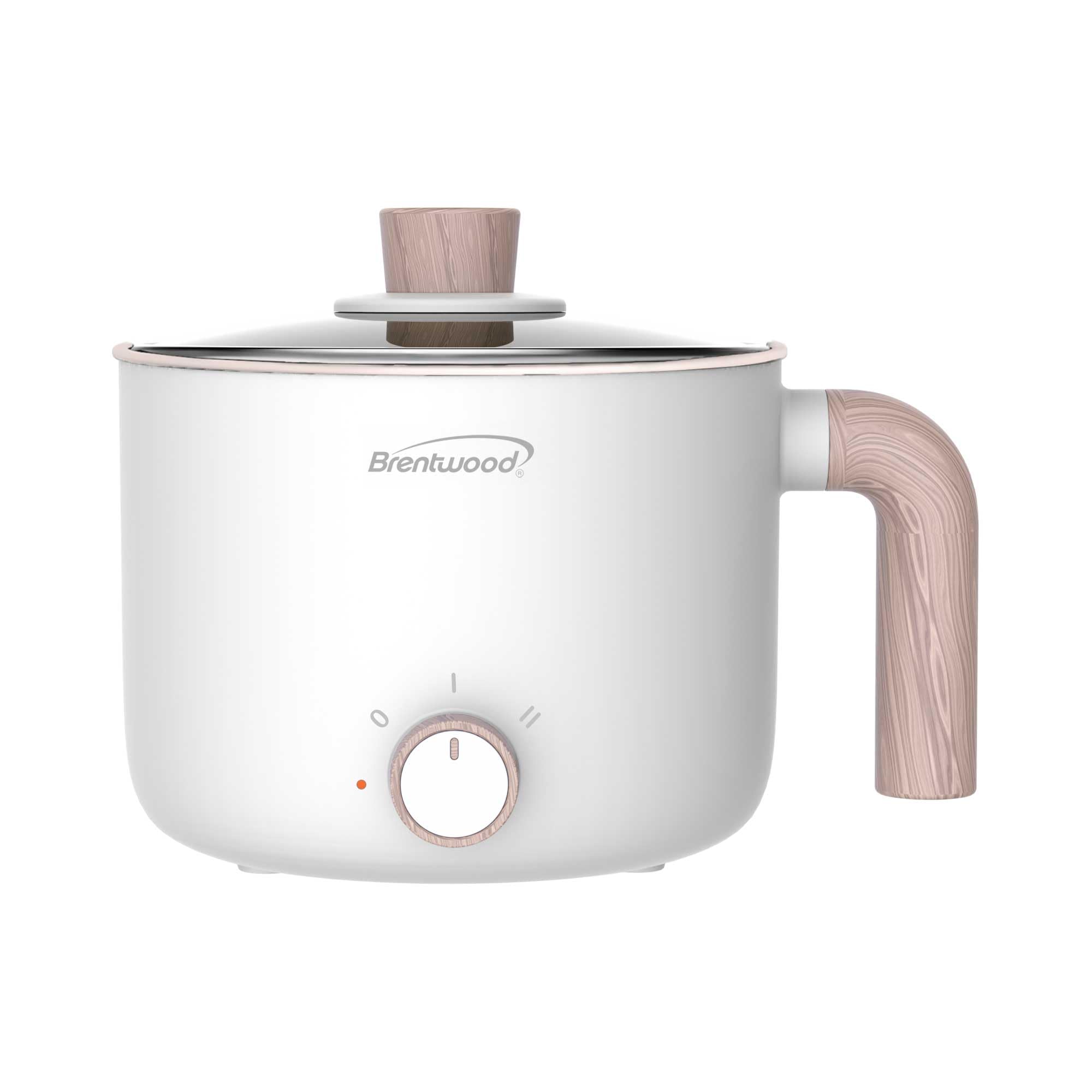 Brentwood HP-3170W white 1.5-liter ceramic non-stick electric hot pot cooker with removable cord and glass lid