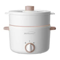 Brentwood HPS-3302W white 3-liter ceramic non-stick electric hot pot cooker with stainless steamer tray