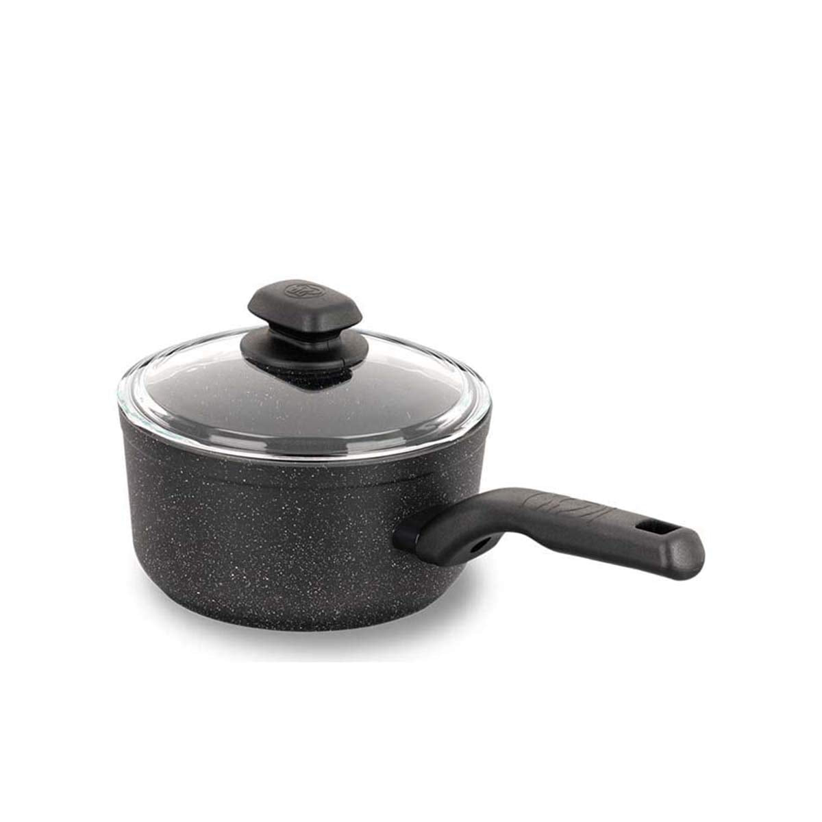 Korkmaz Ornella 2-Quart Forged Aluminum Saucepan with Lid — Black Non-Stick Cooking Pot, Induction-Compatible, Ergonomic Stay-Cool Handle