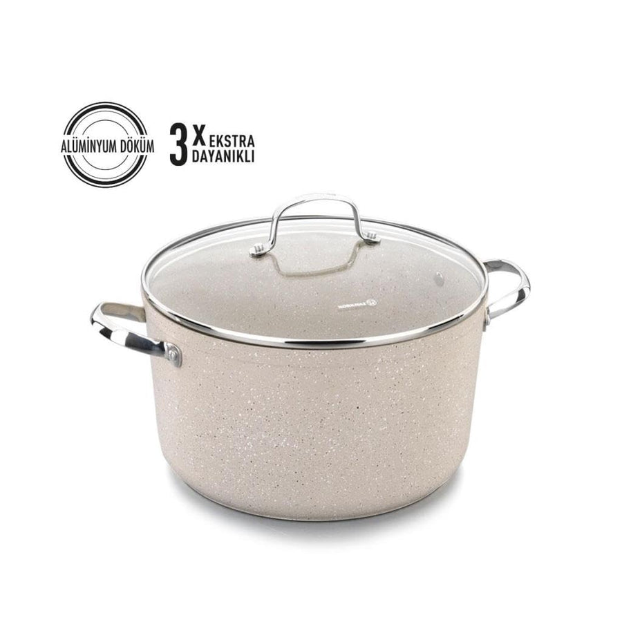 Korkmaz Granita 8 Liter Aluminum Nonstick Casserole with Lid in Tan