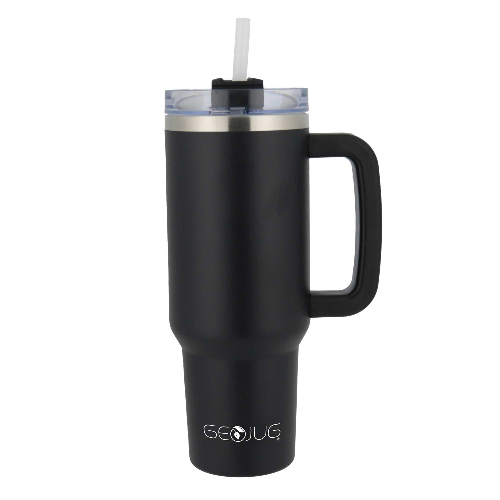 Brentwood GEOJUG 40 oz Insulated Stainless Steel Tumbler – Black with Handle, Lid & Straw