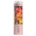 Brentwood RJB-100PK 17 oz portable USB-rechargeable glass blender in pink with sipping sports lid