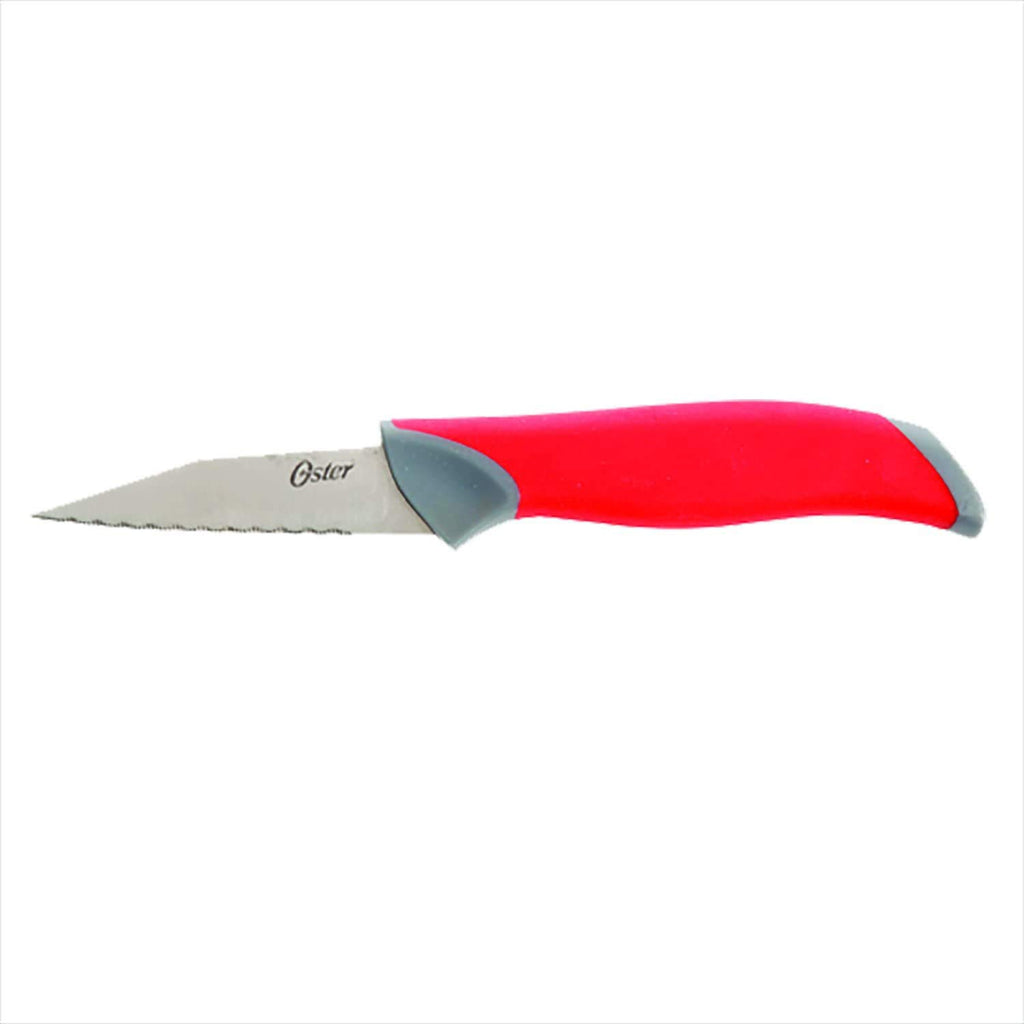 Oster Lindbergh 14-Piece Cutlery Set – Red Soft-Grip Handle Stainless Steel Knife Block Set with Sharpener & Shears