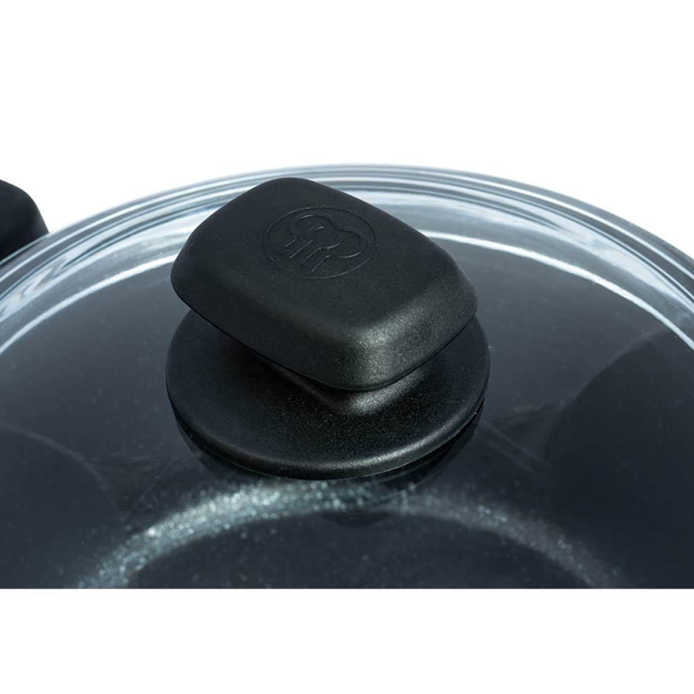 Korkmaz Ornella A1843 9.5-Inch 2.5L Nonstick Low Casserole Braiser with Glass Lid, Granite Black - Induction Ready, 2-Year Warranty