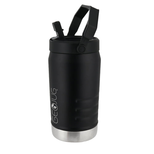 Brentwood GeoJug G-1900BK 64 oz stainless steel insulated sports water jug in black with straw lid and fence hook