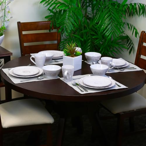 Elama Malibu Sands 16-Piece Embossed Stoneware Dinnerware Set – White Sand Coastal (Service for 4)