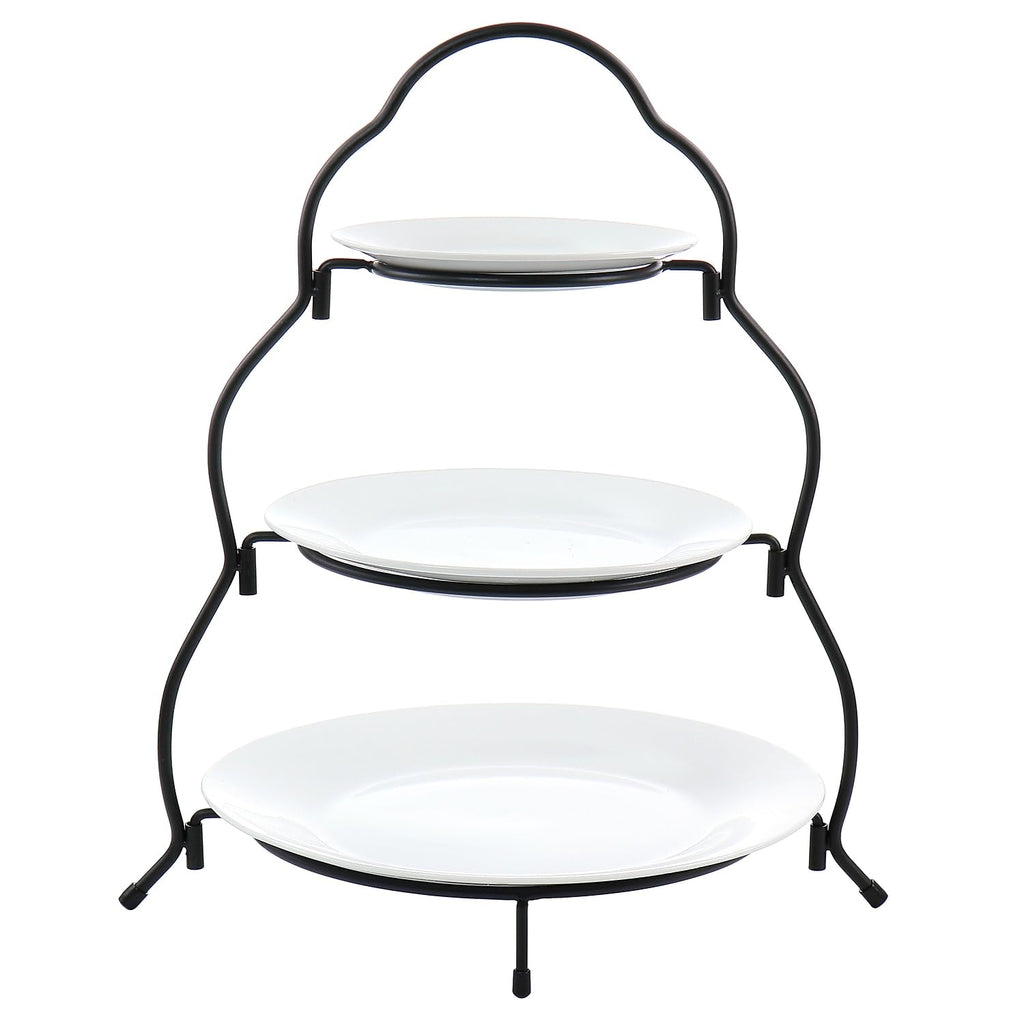 Elama 3-Tier Round Plate Porcelain Serveware Set – White Tiered Stand for Desserts, Tea Parties & Charcuterie