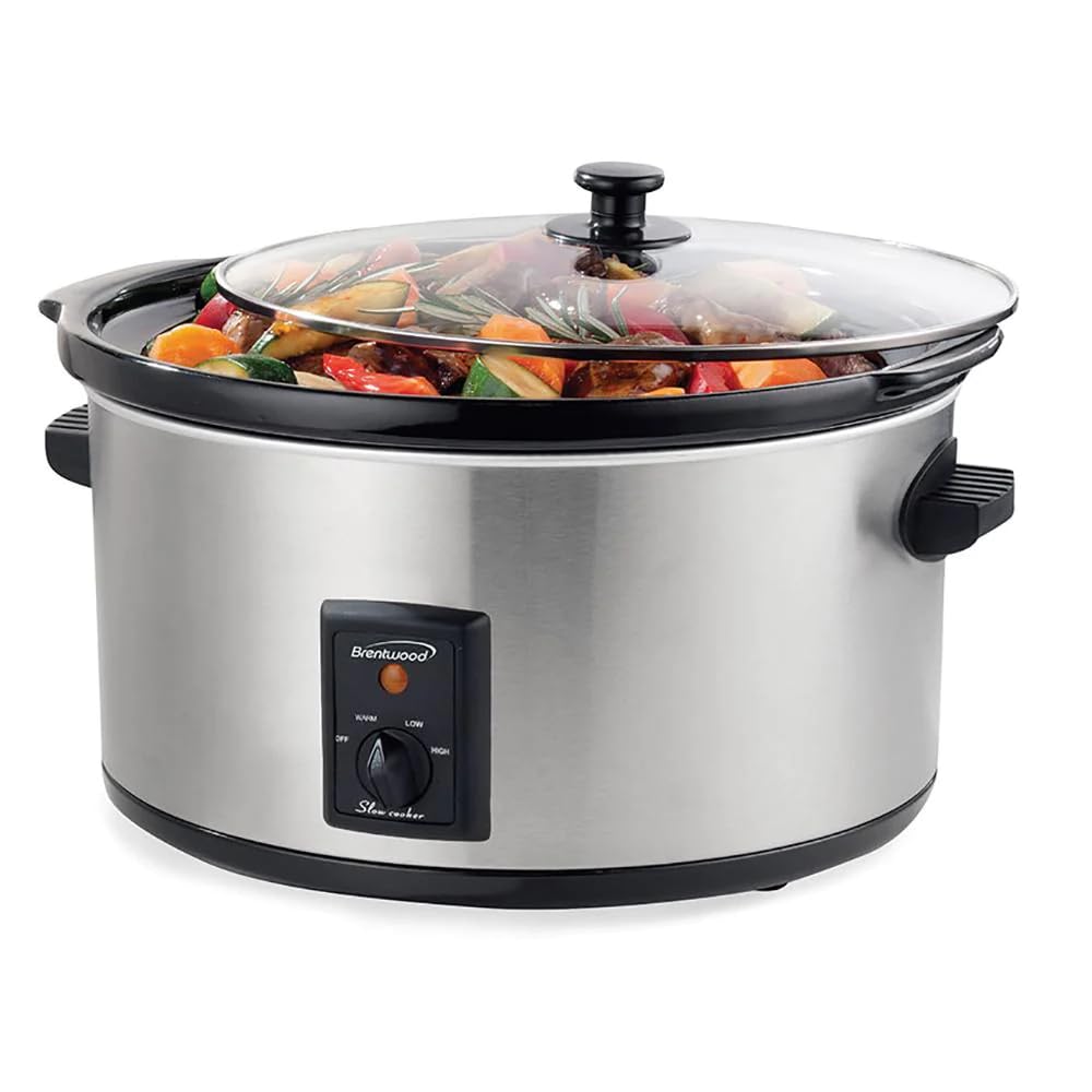 Brentwood SC-170S 8-quart stainless steel slow cooker with removable ceramic crock