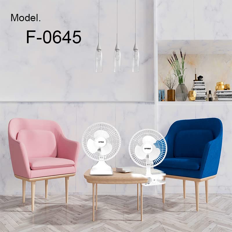 Optimus F-0645A 6-Inch 2-Speed Convertible Clip-On & Table Fan – White Whisper-Quiet Personal Fan