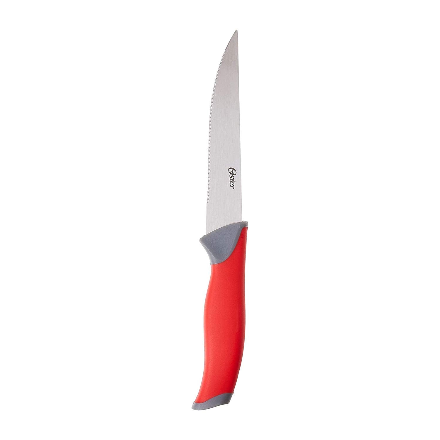 Oster Lindbergh 14-Piece Cutlery Set – Red Soft-Grip Handle Stainless Steel Knife Block Set with Sharpener & Shears
