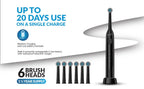SuperSonic Sonic Zoom+ Wireless Rechargeable Toothbrush – Black with 6 Brush Heads & Travel Case