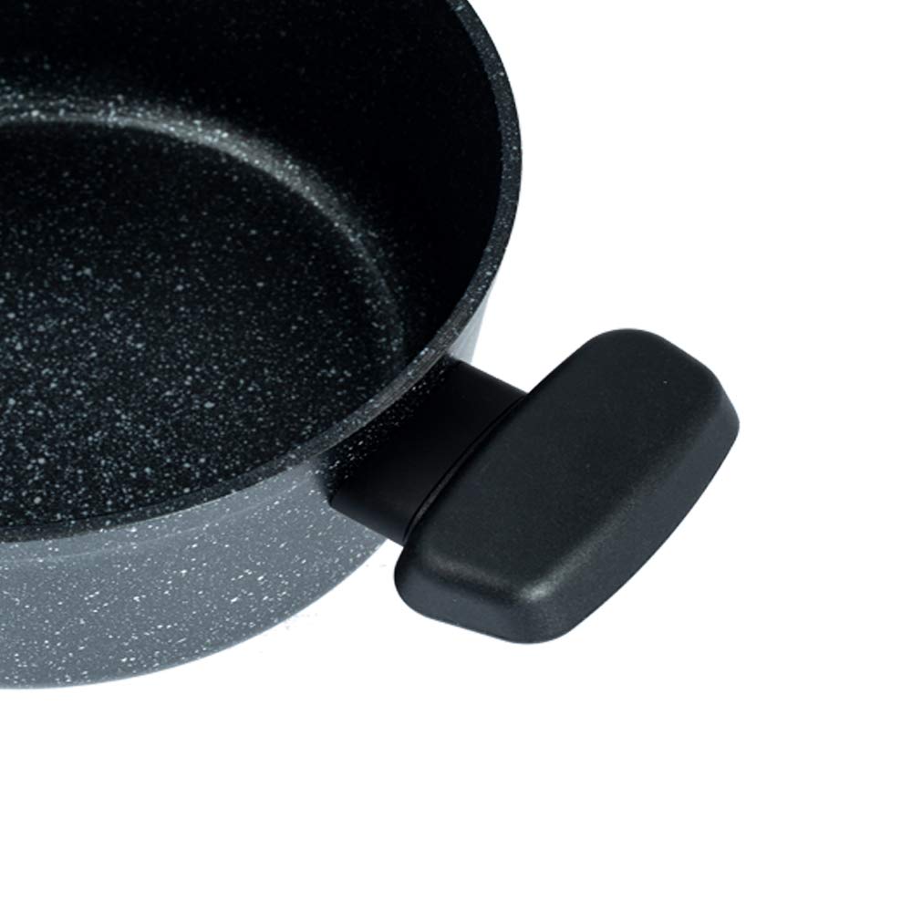 Korkmaz Ornella A1843 9.5-Inch 2.5L Nonstick Low Casserole Braiser with Glass Lid, Granite Black - Induction Ready, 2-Year Warranty