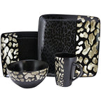 Elama Savannah 16-Piece Stoneware Dinnerware Set – Animal Print Service for 4