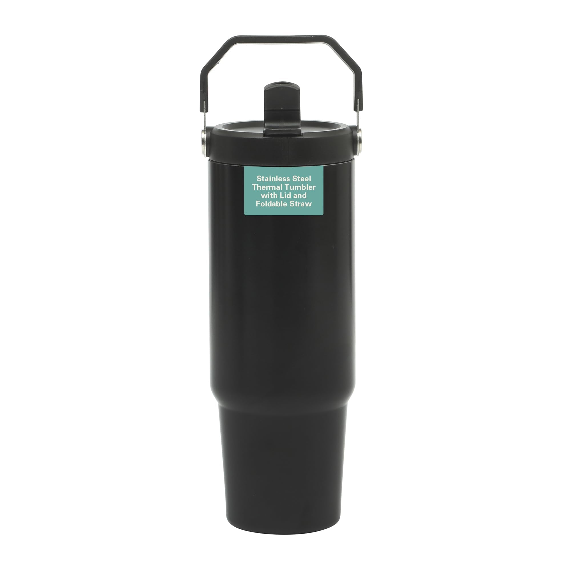 Gibson Home Marina 29 oz black stainless steel insulated tumbler with top handle and folding straw