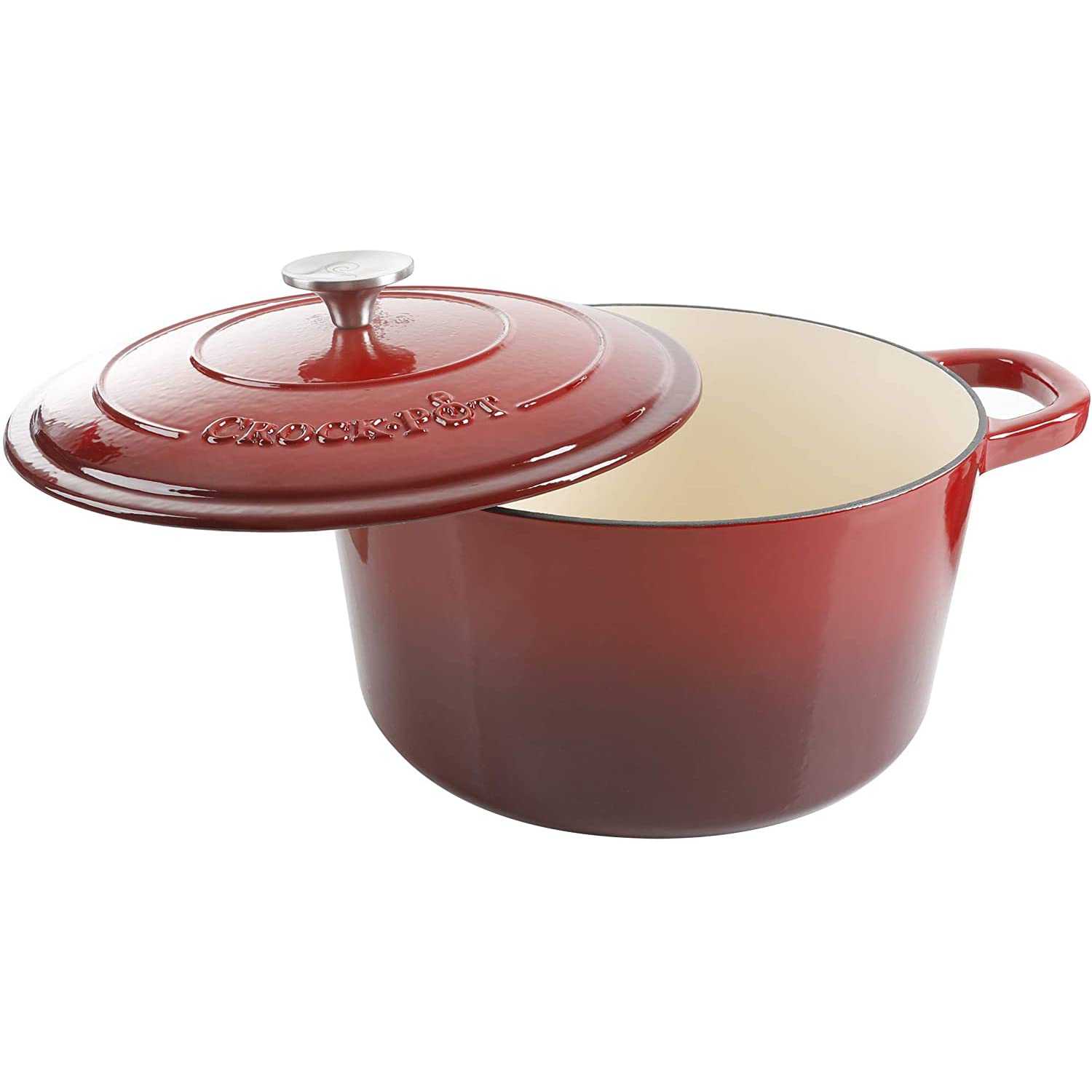 Crock-Pot Artisan 5-Quart Round Enameled Cast Iron Dutch Oven with Lid – Red