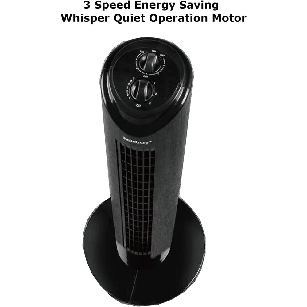 Optimus F-8449BK 32-Inch 3-Speed Oscillating Tower Fan with Timer, Black