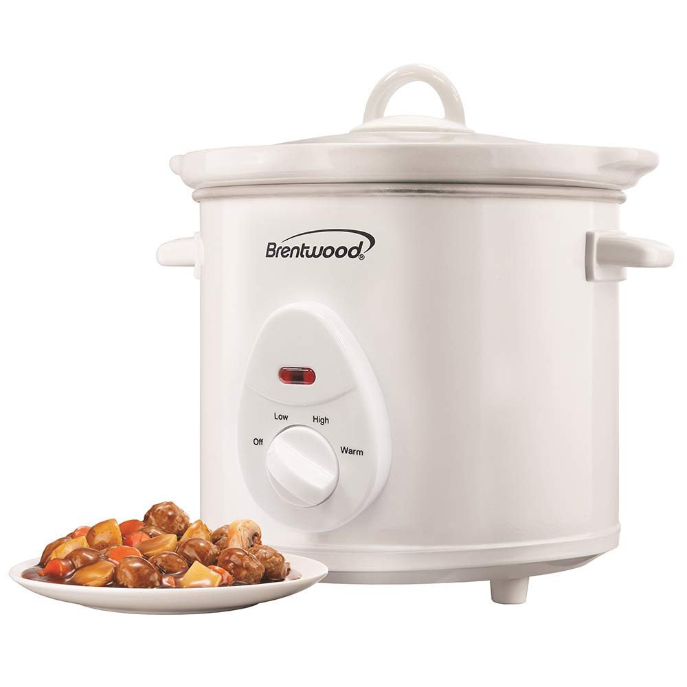 Brentwood SC-135W 3-Quart Slow Cooker - White, 170W with Removable Dishwasher-Safe Ceramic Pot & Tempered Glass Lid, cULus Approved