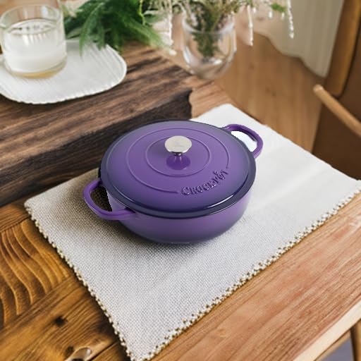 Crock-Pot Artisan 5-Quart Enameled Cast Iron Braiser with Self-Basting Lid – Lavender Purple, Oven Safe to 500°F, Induction Compatible