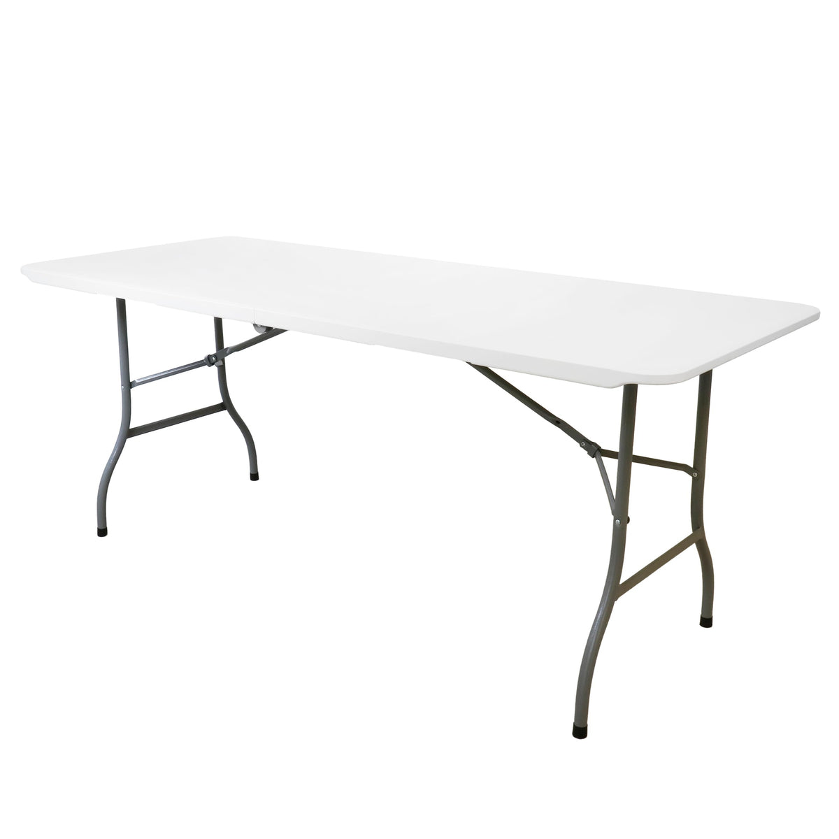 6 Ft Plastic Folding Table, White with Steel Legs and Carry Handle, by Elama