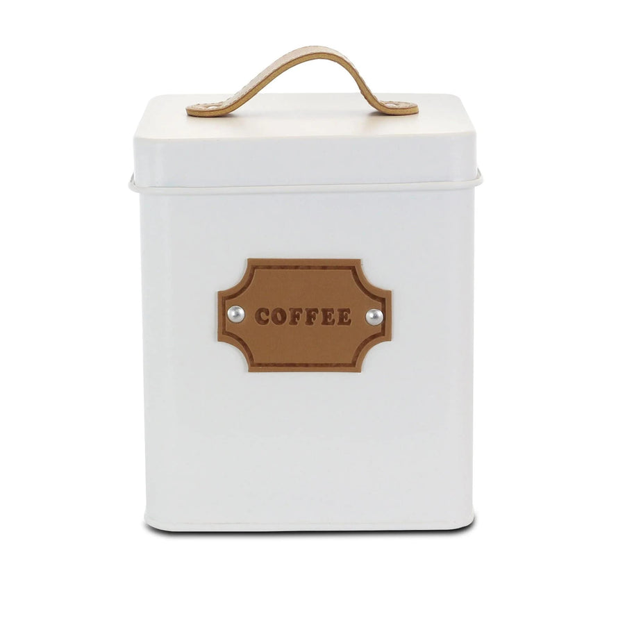 MegaChef MG-415 5-Piece Kitchen Canister Set with Bread Box, Matte White, Metal, Pull-Handle Lids, Labeled Badges