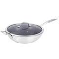 Brentwood B-WH30L 12-inch 3-ply stainless steel nonstick wok with glass lid