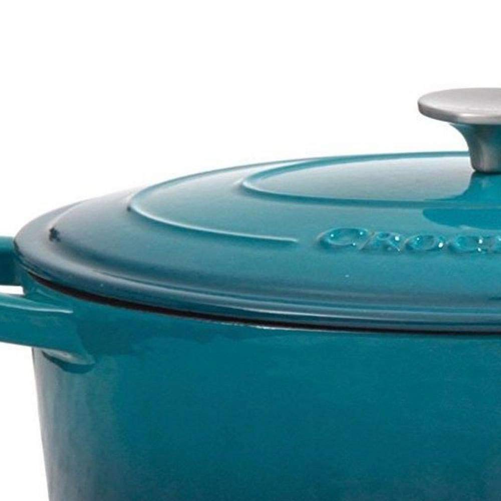 Crock-Pot Artisan 5-Quart Round Enameled Cast Iron Dutch Oven – Teal Ombre, Self-Basting Lid, Oven Safe to 500°F