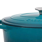 Crock-Pot Artisan 5-Quart Round Enameled Cast Iron Dutch Oven – Teal Ombre, Self-Basting Lid, Oven Safe to 500°F