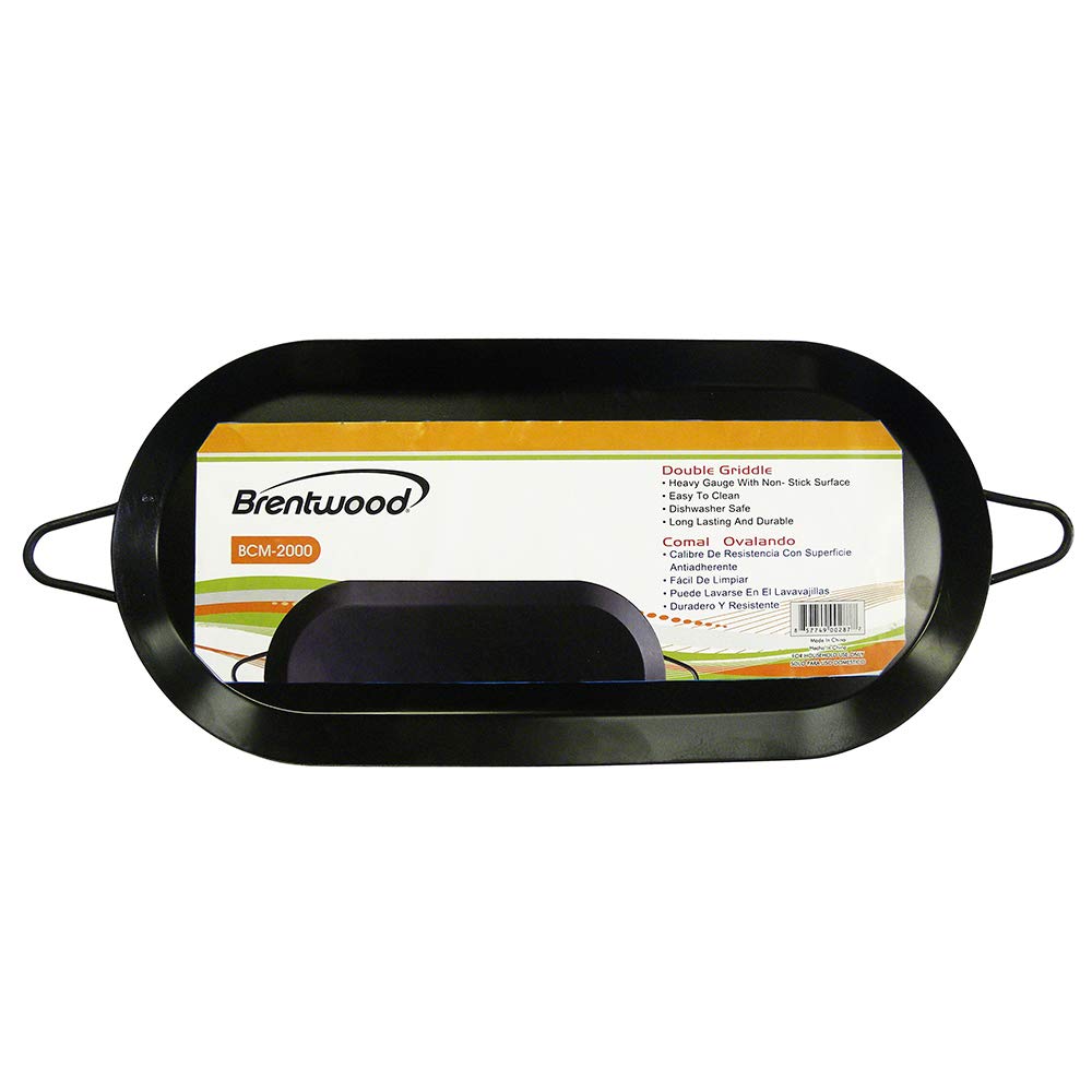 Brentwood BCM-2000 carbon steel non-stick double-burner comal griddle in black