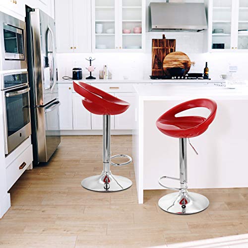 Elama Retro Adjustable Bar Stools, Red ABS Plastic, Chrome Base, Set of 2