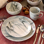 Elama Fine Marble 16-Piece Stoneware Dinnerware Set – Black & White Service for 4