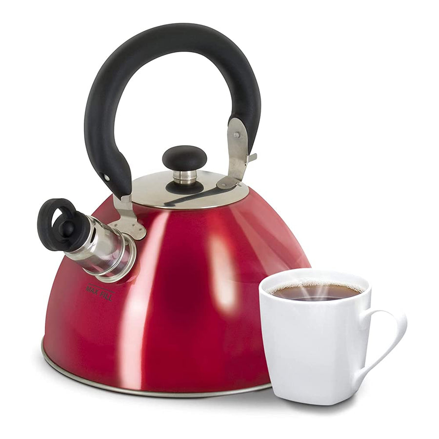 Mr. Coffee Morbern 1.8 Quart Stainless Steel Whistling Tea Kettle, Red