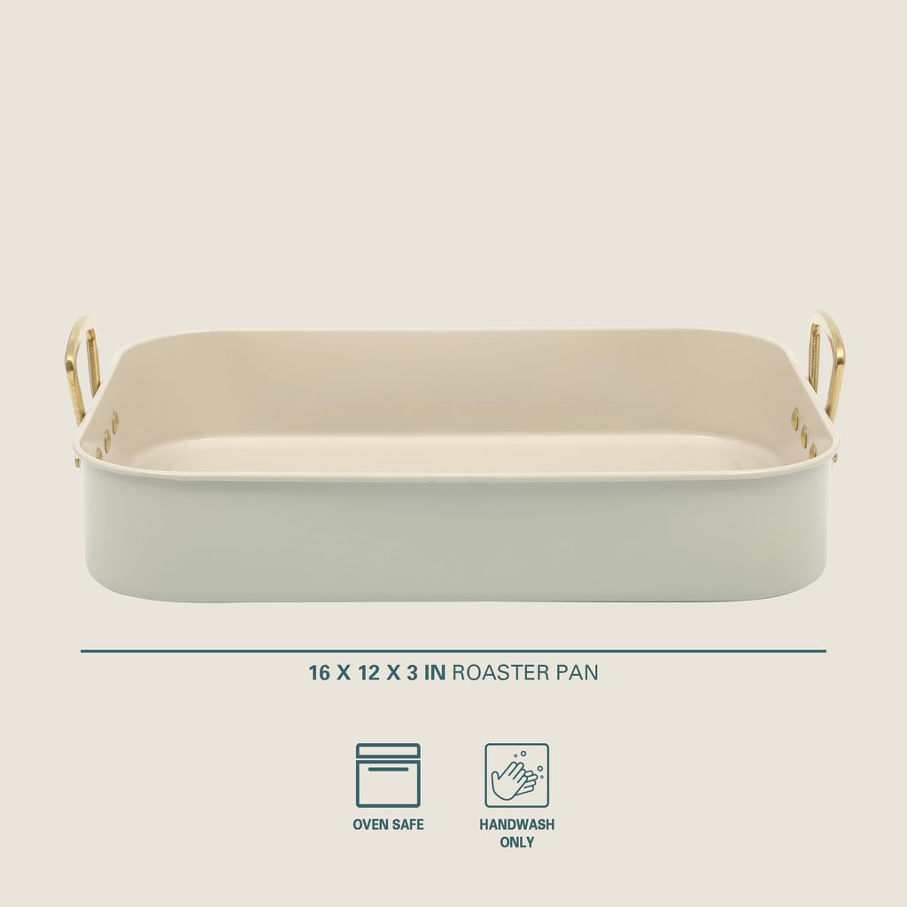 Gibson Home Broxton 2-Piece Nonstick Steel Roaster Pan with Rack – Mint Green, Oven-Safe Holiday Roasting Pan