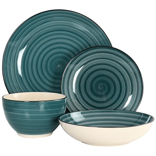 Elama Gia 24 Piece Stoneware Dinnerware Set (Dark Green)