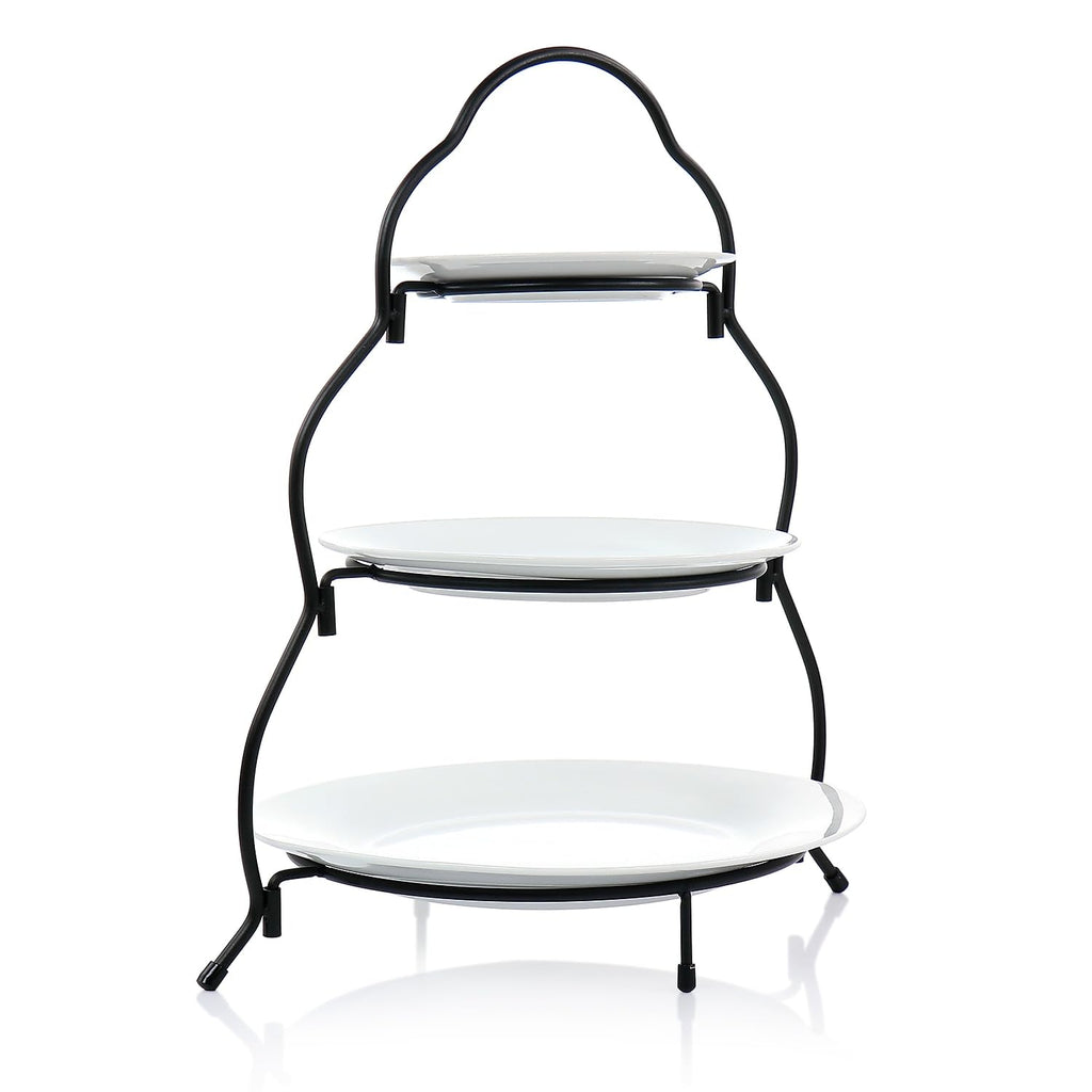 Elama 3-Tier Round Plate Porcelain Serveware Set – White Tiered Stand for Desserts, Tea Parties & Charcuterie
