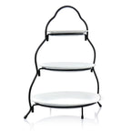 Elama 3-Tier Round Plate Porcelain Serveware Set – White Tiered Stand for Desserts, Tea Parties & Charcuterie