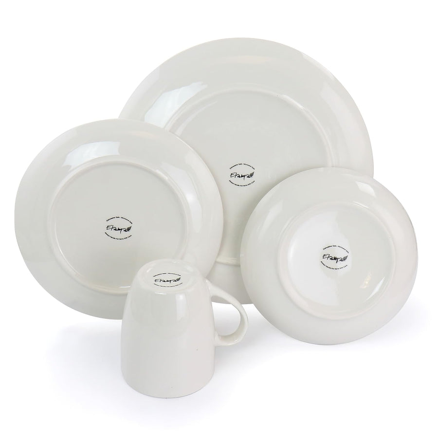 Elama Iris 32-Piece Porcelain Dinnerware Set, White, Service for 6