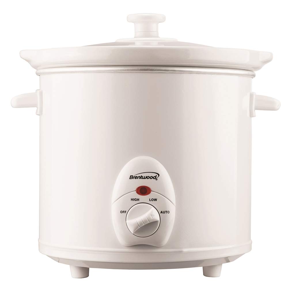 Brentwood SC-135W 3-Quart Slow Cooker - White, 170W with Removable Dishwasher-Safe Ceramic Pot & Tempered Glass Lid, cULus Approved