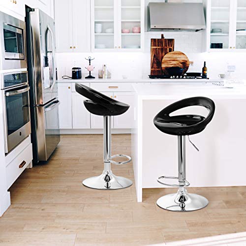Elama Modern Retro Adjustable Bar Stool Set of 2 – Black with Chrome Swivel Base (ELM-2101)