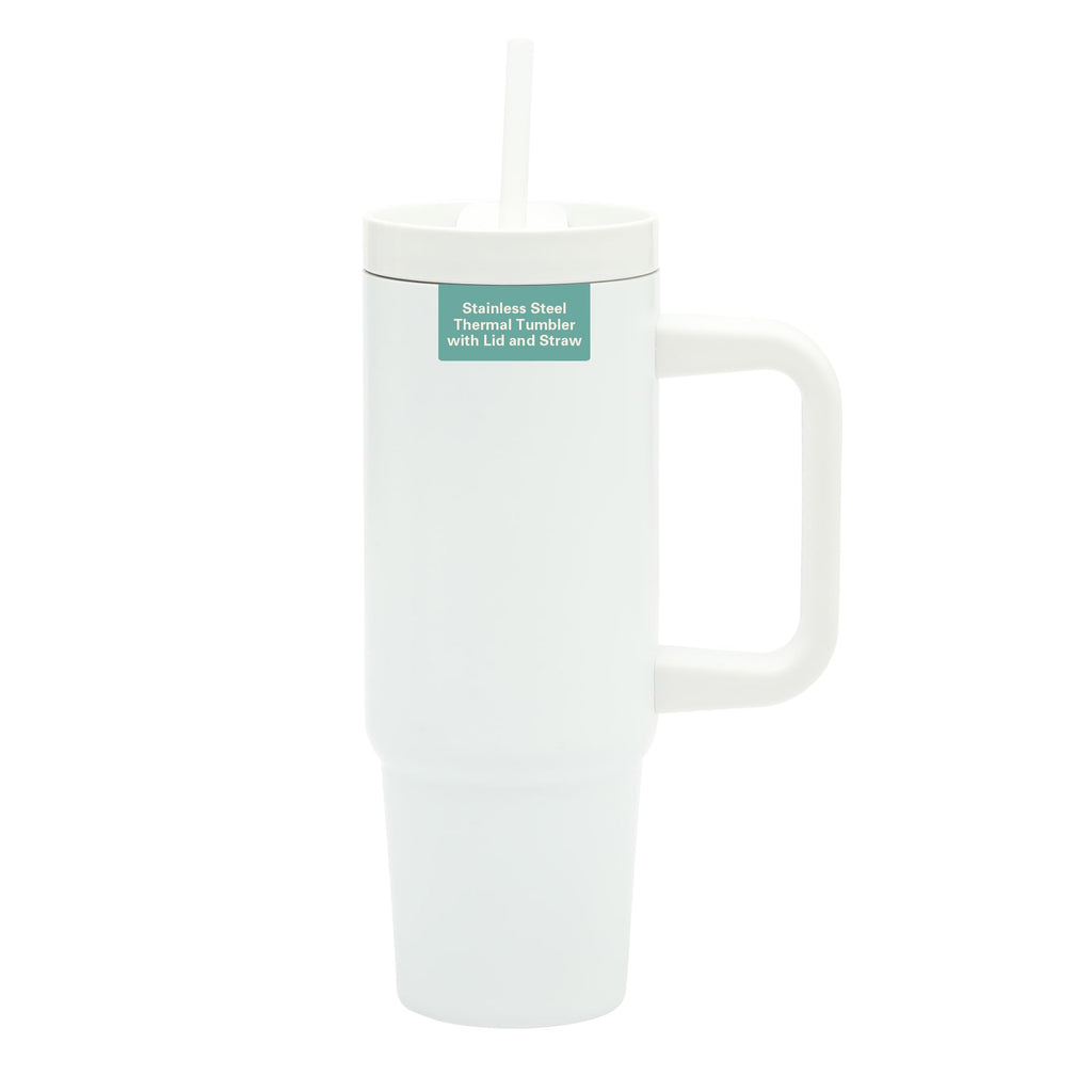 Gibson Home Marina 29 oz white stainless steel thermal tumbler with side handle and straw