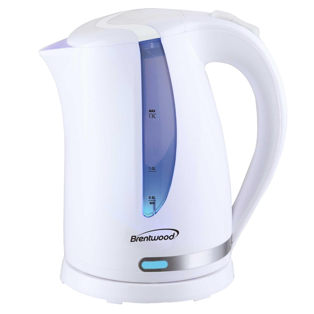 Brentwood white 1.7-liter cordless electric kettle with concealed stainless element