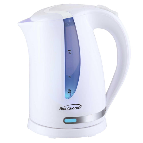 Brentwood white 1.7-liter cordless electric kettle with concealed stainless element