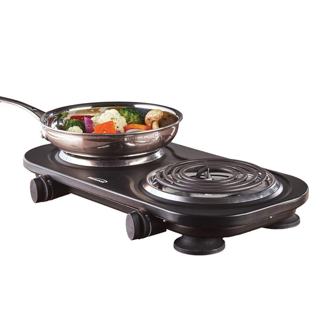 Brentwood TS-361BK black electric double burner hot plate, two burners, 1500W
