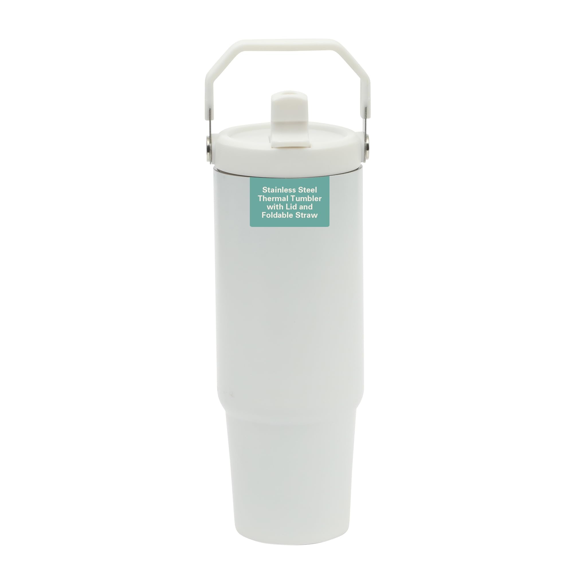 Gibson Home Marina 29 oz Stainless Steel Thermal Tumbler – White with Top Handle & Folding Straw