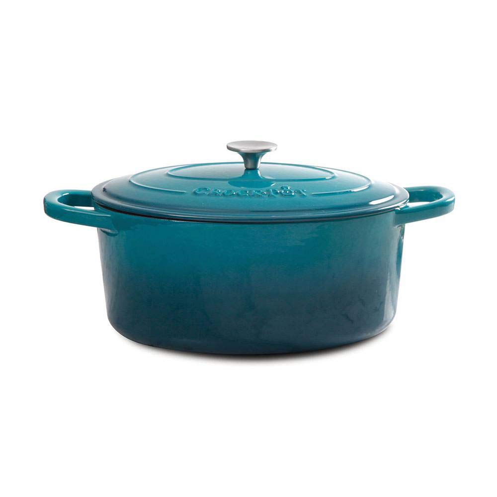 Crock-Pot Artisan 5-Quart Round Enameled Cast Iron Dutch Oven – Teal Ombre, Self-Basting Lid, Oven Safe to 500°F
