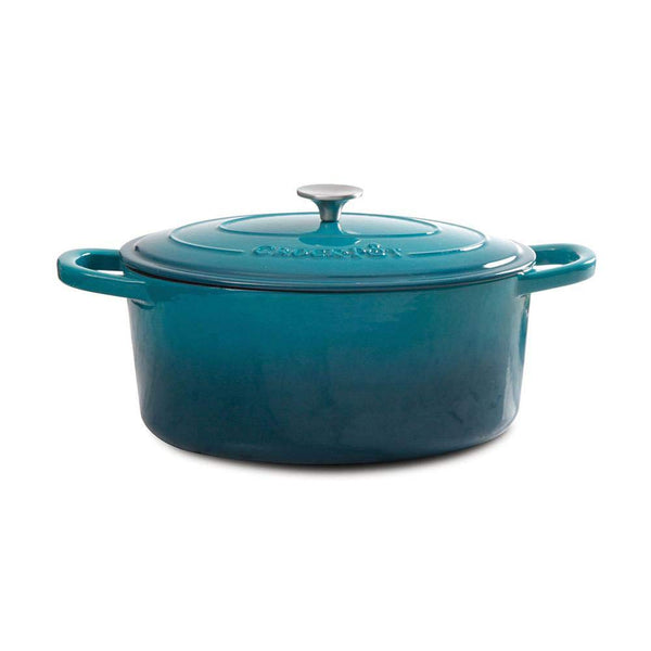 Crock-Pot Artisan 5-Quart Round Enameled Cast Iron Dutch Oven – Teal Ombre, Self-Basting Lid, Oven Safe to 500°F