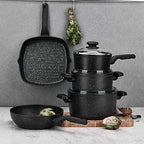 Korkmaz Ornella 2-Quart Forged Aluminum Saucepan with Lid — Black Non-Stick Cooking Pot, Induction-Compatible, Ergonomic Stay-Cool Handle