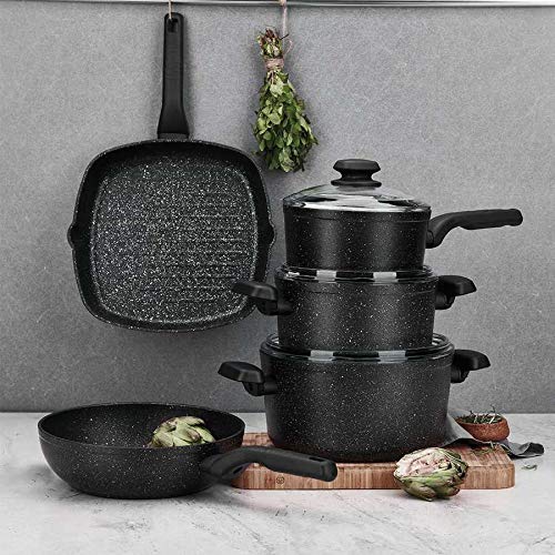 Korkmaz Ornella 2-Quart Forged Aluminum Saucepan with Lid — Black Non-Stick Cooking Pot, Induction-Compatible, Ergonomic Stay-Cool Handle