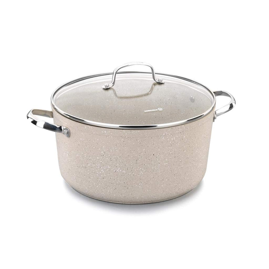 Korkmaz Granita 8 Liter Aluminum Nonstick Casserole with Tempered Glass Lid in Tan